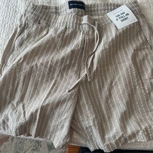 Abercrombie & Fitch Beige Striped Athletic Shorts